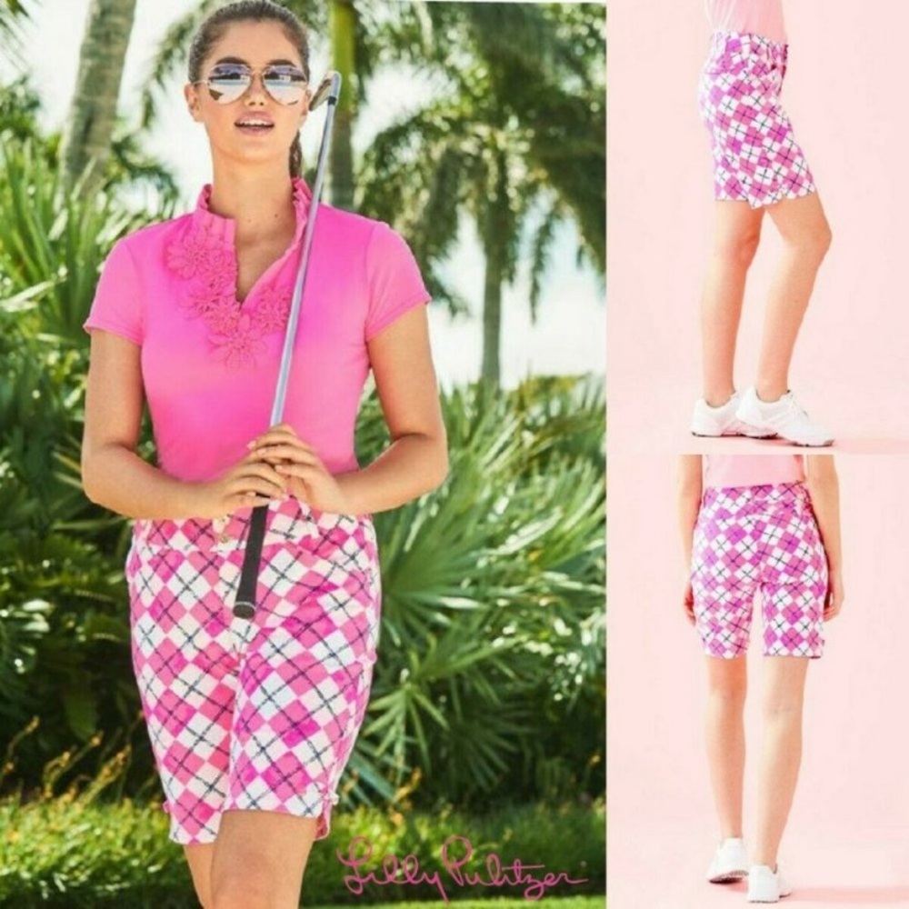 NWT Lilly Pulitzer Pink Argyle Golf Shorts Size 4